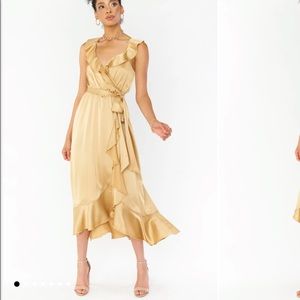 Show me your MuMu Samantha Bridesmaid Luxe Satin Dress XL True Gold NWT